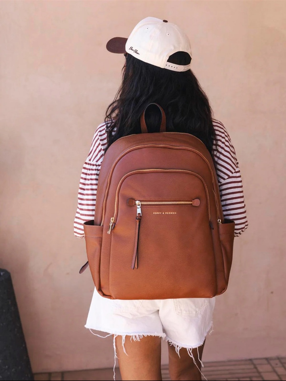 Poppy & Peonies Detour Leather Backpack - Chestnut